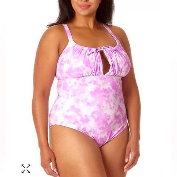 CALIFORNIA WAVES PLUS Plus Size Tie-Dyed One-Piece Keyhole Swimsuit Size - Picture 3 of 12